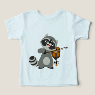 Caricatura Bonita Raccoon Jogando Violin Baby T Sh