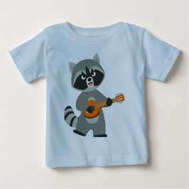 Caricatura Bonita Raccoon Tocando Camiseta Banjo B