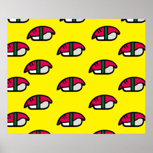 Caricatura Kawaii Sushi, Arroz de Peixe e Poster d