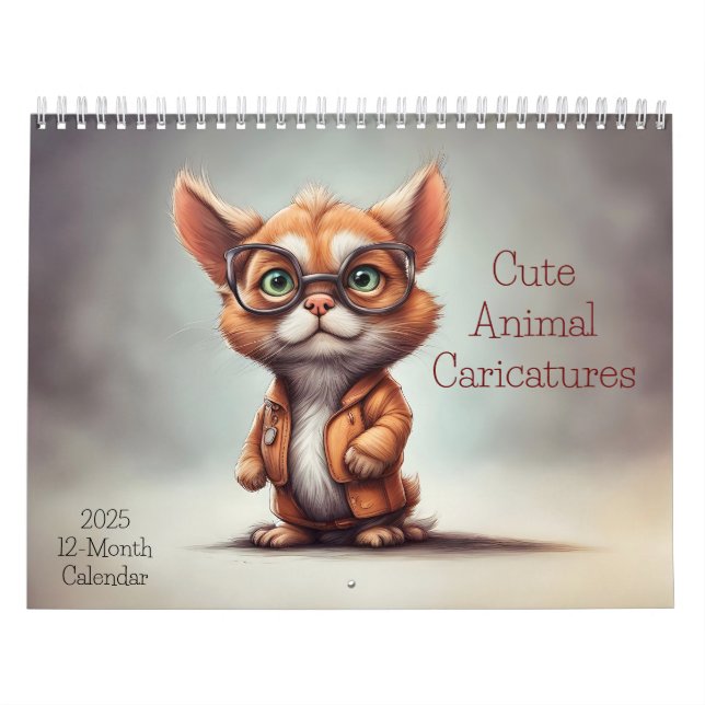Caricaturas Animais Cutas 2025 Calendário 12 Meses (Capa)