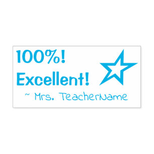 Carimbo Auto Entintado "100%! Excelente!" + Nome de Instrutor Personaliza