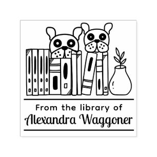 Carimbo Auto Entintado 2 Cães Escondendo-se Por Trás de Livros "da Biblio