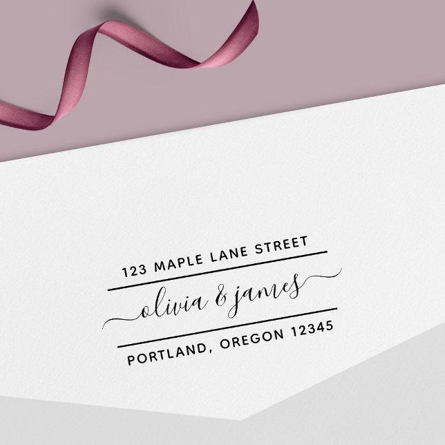 Carimbo Auto Entintado 2 Linhas de Caligrafia Script de Casal Endereço de (Criador carregado)