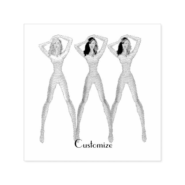 Carimbo Auto Entintado 3 damas de pernas longas em pé Thunder_Cove (Design)