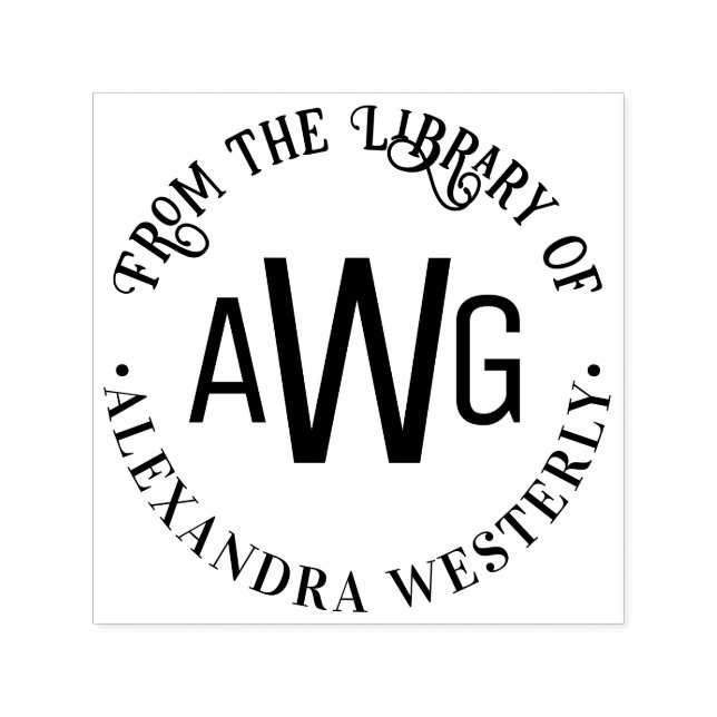 Carimbo Auto Entintado 3 Monograma de Letra Inicial #1 Nome do Livro da B (Design)