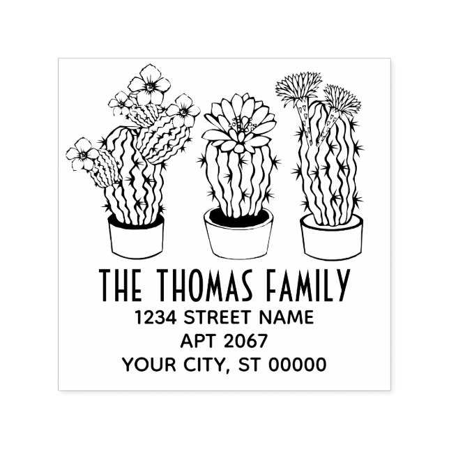 Carimbo Auto Entintado 3 Rustic Cactus Plant Nome Endereço de devolução (Design)