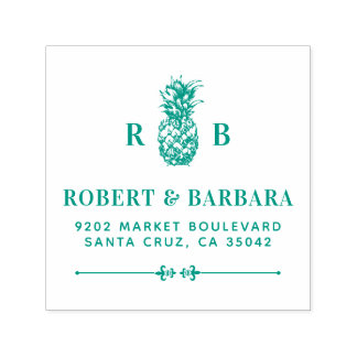 Carimbo Auto Entintado Abacaxi Verde | Endereço de devolução das iniciais