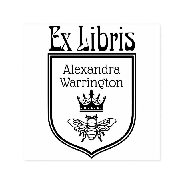 Carimbo Auto Entintado Abelha com Crest Crown Emblem Ex Libris Book (Design)