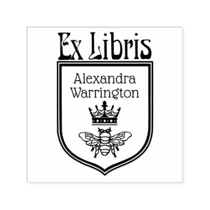Carimbo Auto Entintado Abelha com Emblema de Crista de Coroa Ex Libris No