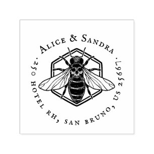 Carimbo Auto Entintado Abelha Mel   Nome da família Vintage e Estância de