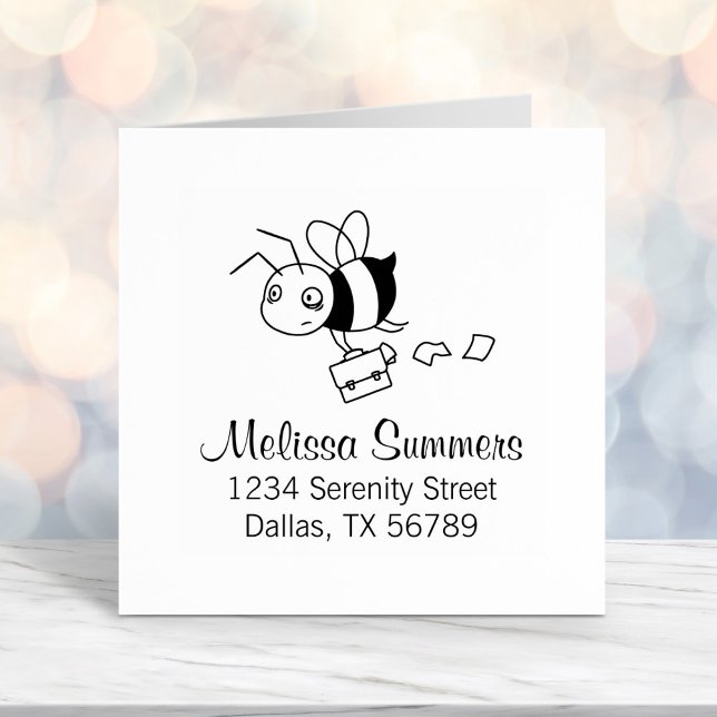 Carimbo Auto Entintado Abelha-Trabalhadora Em Estresse Cansada, Segurando (Criador carregado)