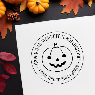 Carimbo Auto Entintado Abóbora Simples de Halloween Mensagem Redonda