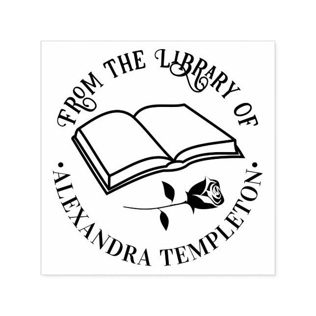 Carimbo Auto Entintado Abrir livro com o nome "Da Biblioteca de" Rosa (Design)
