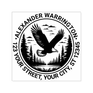 Carimbo Auto Entintado Águia Careca Majestosa Voando #5 Nome Endereço de 