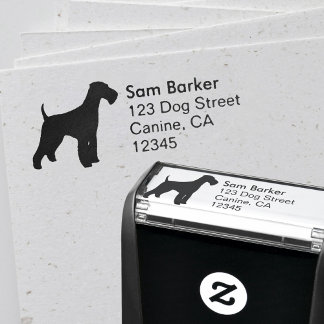 Carimbo Auto Entintado Airedale Terrier Dog Silhouette Endereço de Devolu