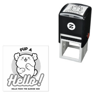 Carimbo Auto Entintado Alô! - Design de Cartoon Feliz de Cachorro Branco