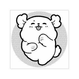Carimbo Auto Entintado Alô! - Design de Cartoon Feliz de Cachorro Branco