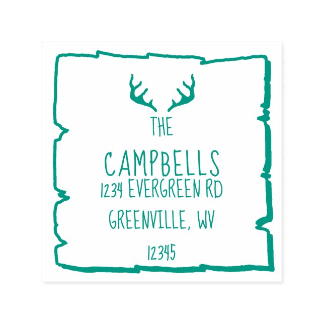 Carimbo Auto Entintado Antlers Rustic Woodland Engrenado Endereço De Reto (Design)