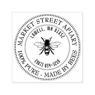 Carimbo Auto Entintado Apiary Name and Location Honeybee Honey Stamp