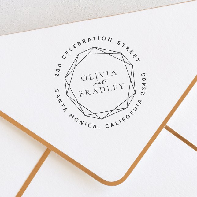 Carimbo Auto Entintado Armamento Geométrico e Endereço de Retorno Redondo (Rubber Stamp Mock-up)