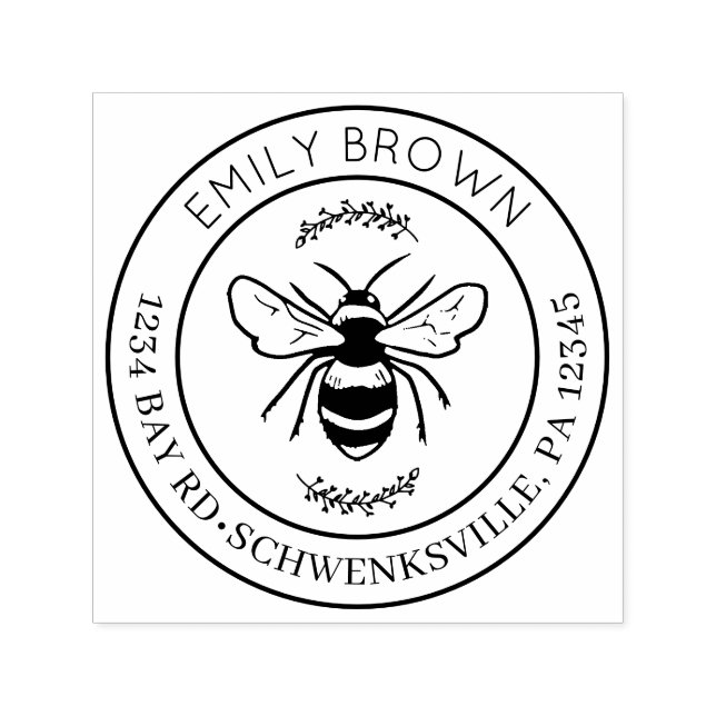 Carimbo Auto Entintado Arredondar Abelha e Endereço de Retorno Floral (Design)