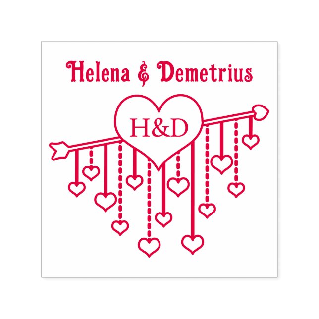 Carimbo Auto Entintado Arrow With Hanging Hearts Couple Names Initials (Design)