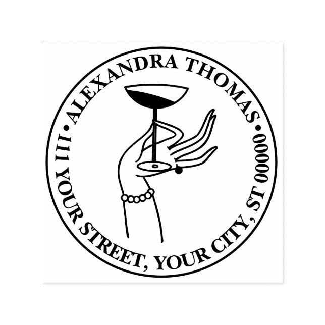 Carimbo Auto Entintado Art Deco Lady segurando vidro de champanhe (Design)