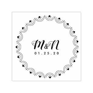 Carimbo Auto Entintado Arte de Linha de Logotipo de Casamento Coração Geo