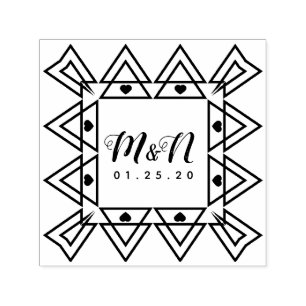 Carimbo Auto Entintado Arte de Linha Logotipo de Casamento Coração Geo De