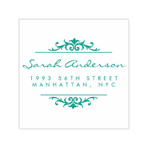 Carimbo Auto Entintado Arte Deco Ornament & Na moda Script Return Address
