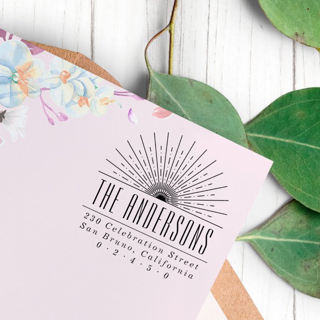 Carimbo Auto Entintado Arte elegante Deco Sun Nome Personalizado e Endere (Criador carregado)