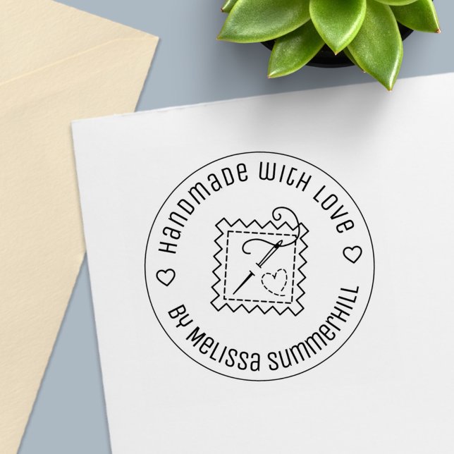 Carimbo Auto Entintado Artesanato de costura feito à mão com amor (Criador carregado)