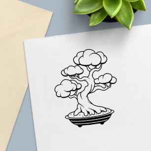 Carimbo Auto Entintado Árvore Bonsai japonesa em uma bandeja