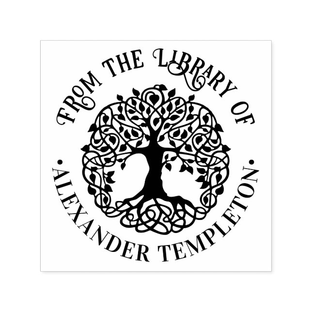 Carimbo Auto Entintado Árvore de Folha Rústica com Nome do Livro da Bibli (Design)