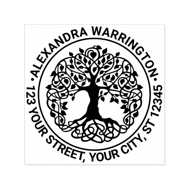 Carimbo Auto Entintado Árvore de folhas com nome redondo raiz Endereço de (Design)