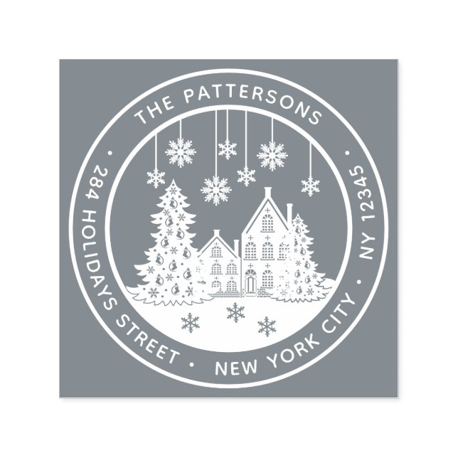 Carimbo Auto Entintado Árvore natalina Winter Home Endereço para devoluçã (Design)