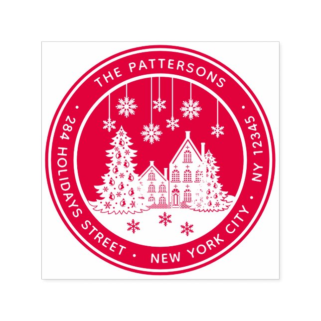 Carimbo Auto Entintado Árvore natalina Winter Home Endereço para devoluçã (Design)