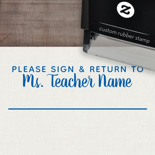 Carimbo Auto Entintado Assine e devolva - Linha de Nome de Professor Pers (Custom Teacher Stamp - Self Inking Rubber Stamp)