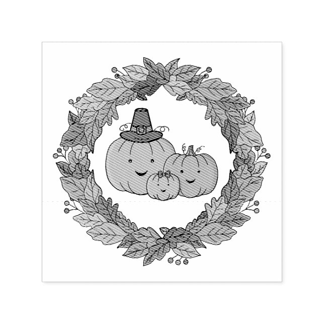Carimbo Auto Entintado Autumn Pumpkin Family Wreath (Design)