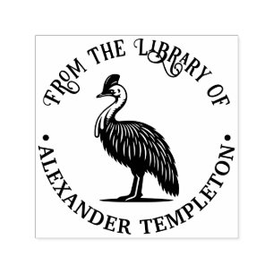 Carimbo Auto Entintado Ave Cassowary Austrália Nome do Livro Biblioteca
