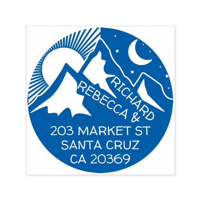 Carimbo Auto Entintado Azul Montanha Paisagem Silhout Endereço de Devoluç (Design)