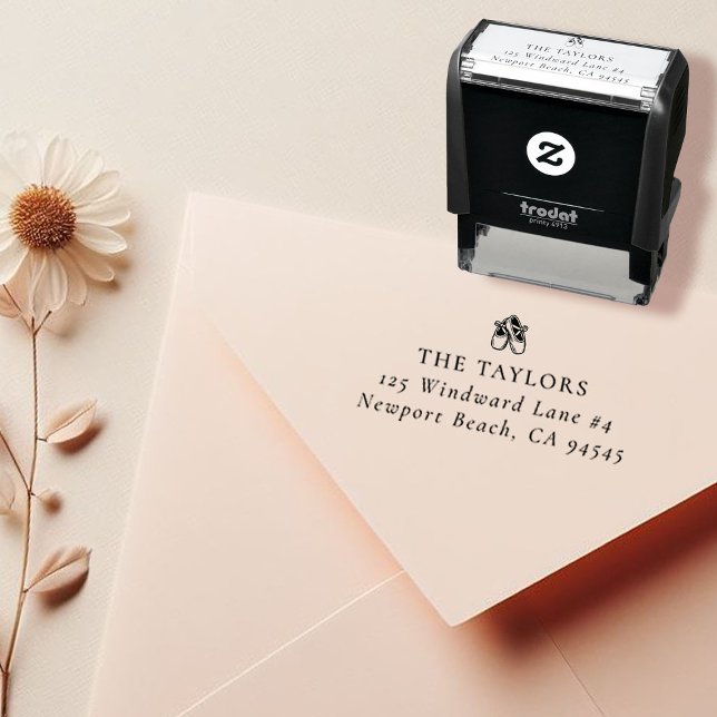 Carimbo Auto Entintado Baby Ballerina Calçados Nome da família e Endereço (ballerina shoes self inking return address stamp)