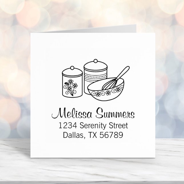 Carimbo Auto Entintado Baking - Mixing Bowl, Whisker, Canisters Endereço (Criador carregado)