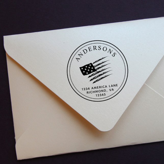 Carimbo Auto Entintado Bandeira Americana Patriótica | Endereço de devolu (Criador carregado)