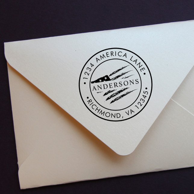 Carimbo Auto Entintado Bandeira Americana Patriótica | Endereço de devolu (Criador carregado)