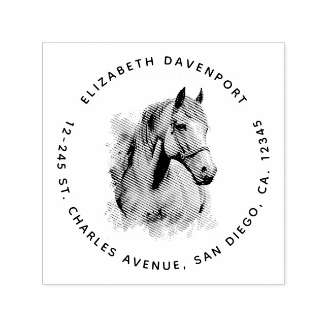Carimbo Auto Entintado Beautiful Horse Head Portrait Address (Design)