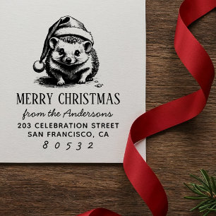 Carimbo Auto Entintado Bebê Cachorro Natal Vintage Hedgehog em Santa Chap