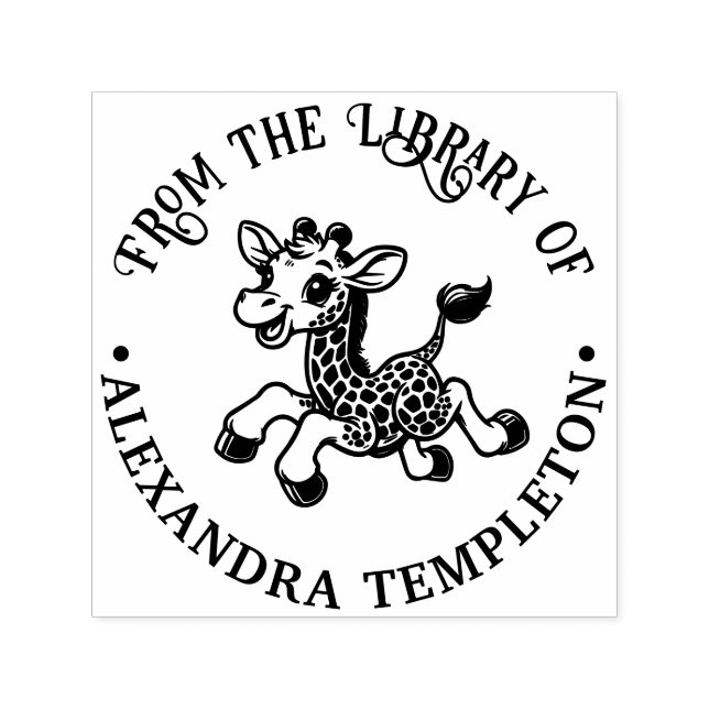 Carimbo Auto Entintado Bebê Girafa Malhada Embosser Nome do Livro Bibliot (Design)