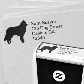 Carimbo Auto Entintado Belga Tervuren Dog Silhouette Endereço de Devoluçã