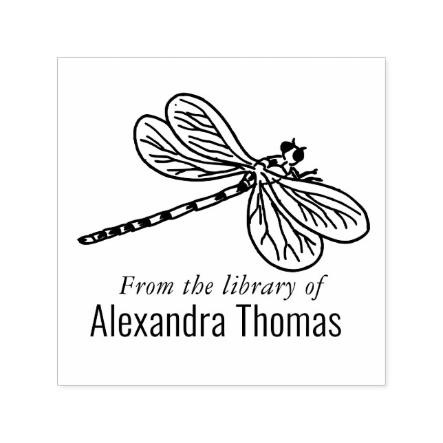 Carimbo Auto Entintado Belo Livro da Libélula #3 Nome da Biblioteca  (Design)